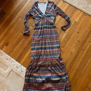 Holly and Joey striped metallic maxi dress